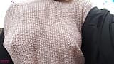 Boobwalk: Walking braless in a pink see through knitted sweater snapshot 5