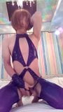 Amateur Asian CD Purple Leather Jerkoff snapshot 5