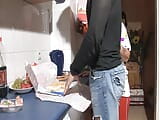 Horny German lady gets her mouth filled with warm cum in the kitchen snapshot 1