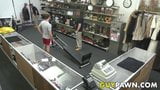 Athlete fucked by pawnbrokers on a workout machine snapshot 2