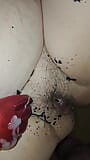 Unterwürfige Schlampe mit großem Arsch DP gefickt und mit Sperma bedeckter Bukkake im Wachsspiel BDSM-SCHWANZ 30 cm snapshot 20