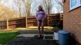 Crossdresser Kellycd masturbating outdoors, keeping an eye out for spying neighbours snapshot 3