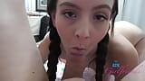 Amateur in pigtails smoking cig, sucks cock and milks it with her bare feet POV  - Serena Hill snapshot 6