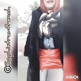 busty redhead sissy walks around in black thigh high boots and red miniskirt snapshot 1