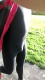 Out in thong leotard and leggings. snapshot 3