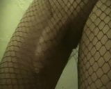 Hands Free Cum Shot in Black Lattice Net Tights snapshot 6