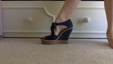 Zooming on beautiful feet in beautiful wedges - 2 pairs -. snapshot 1