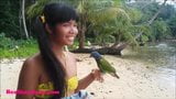 HD Thai teen Beach day outdoor giving deep throat throatpie snapshot 10