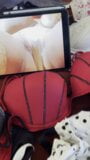 Masturbazione con la collezione di reggiseno dei vicini con sborrata snapshot 5