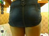 Webcam girl in denim skirt and tights snapshot 7