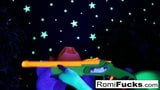 Romi and Dani lesbian black-light fun snapshot 2