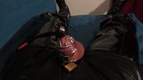 Slave in chastity cage and crotch boots cums snapshot 2