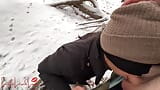 Asian Ho gives Blow in Snow -- Luna sucks BWC in Public Park, almost gets caught! snapshot 8