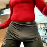 Running commando at the gym in a sexy spandex short snapshot 1