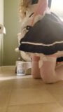 Sissy maid can't help but wet her diaper while cleaning the toilet snapshot 3