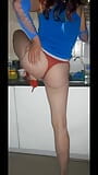 Removing my gym shorts to do some stretching in my tiny red G-string snapshot 12