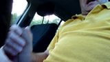 German daddy playing with his cock in the car snapshot 9