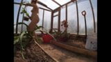 Naked Greenhouse Worker Planting Cacti snapshot 1