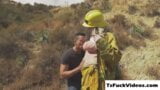 Busty T girl firefighter Aspen Brooks asslicks and is b snapshot 2