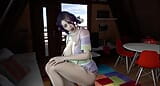 Animación 3D: chica en pijama de conquistada por hombre negro. snapshot 1