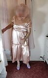 Uk sissy crossdresser in full length vintage satin snapshot 5