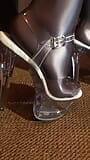 Sexy in satin shiny grey silver nylons and plataform high heels snapshot 1