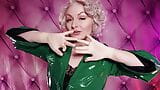 ASMR: latex medical gloves and green PVC coat - sexy pin up MILF Glaminatrix Arya Grander - free vid snapshot 8