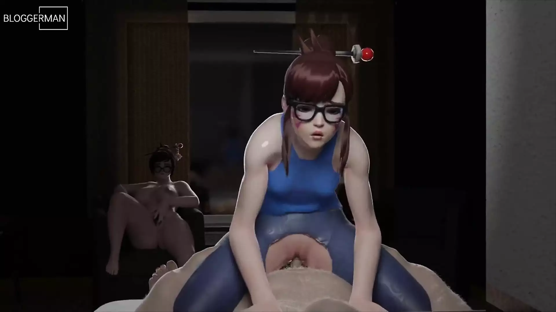 Dva одетая в наряд Mei скачет на члене наездницы.