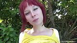 Redhead teen strips naked outdoors to get fucked hardcore in snapshot 3