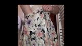 Sissy and her flowery skirt with shiny lining. snapshot 5