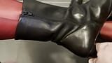 Here I squirt a load of on my own high-heeled leather short-shaft boots and wear a nylon pantyhose o snapshot 11