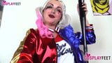 Footjob by Harley Quinn cosplayer in black pantyhose snapshot 11