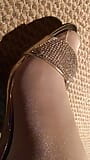 My legs looks so hot on sheer and shiny pantyhose layers and fine heeled sandals. snapshot 11