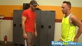 Bearded Joe Parker anal breeds Billy Ramos in locker room snapshot 6