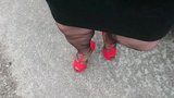 Outside in nylons and high heels snapshot 2