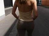 Blonde young girl in skintight brown tark 1 jeans 2 snapshot 3