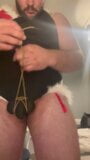 Cock bondage with crossdress and additional bondage hands cuffed to collar with butt plug insterted snapshot 11