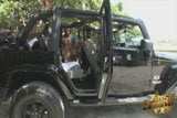 Big Booty White Slut Fucks Black Cock on Miami Beach in Jeep snapshot 16