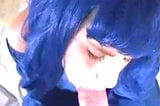 Blue wig crossdresser blowing snapshot 2