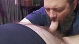 Big bubba bear sucks and deep throats handsome moustache daddy's fat cock snapshot 18