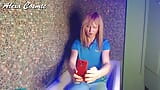 Tgirl soaking wet in blue polo shirt and pants in shower. Wetlook blue polo shirt and pants. snapshot 2