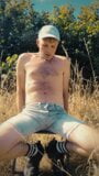 Scallyoscar piss drinking and soaking ripped denim shorts outdoor snapshot 1