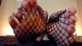 Feet in fishnet stockings for to drain your balls snapshot 10