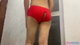 A CD try on sexy red open crotch panties and shining red stocking (SisK lingerie collection EP1.1) snapshot 2