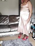 Hot crossdresser full length shiny satin and stockings snapshot 1