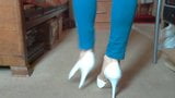 Trotting in my new white heels snapshot 4