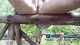 Chubby shaved pussy peeing outdoors snapshot 5