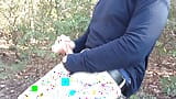 I jerk-off on a log on a windy day in the woods, public jerk-off. snapshot 2