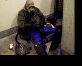 Gasmask smoking skinhead with blue rubber pants wanking snapshot 10