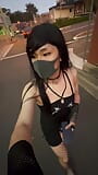 Public walking with fishnet stockings and black dress snapshot 8